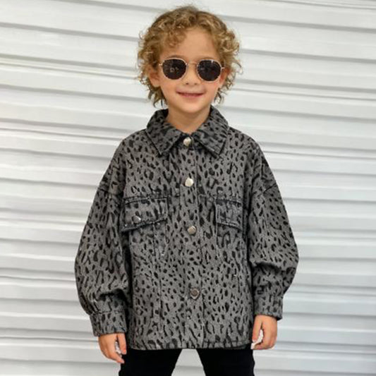 Kids’ Leopard Print Denim Jacket Shirt