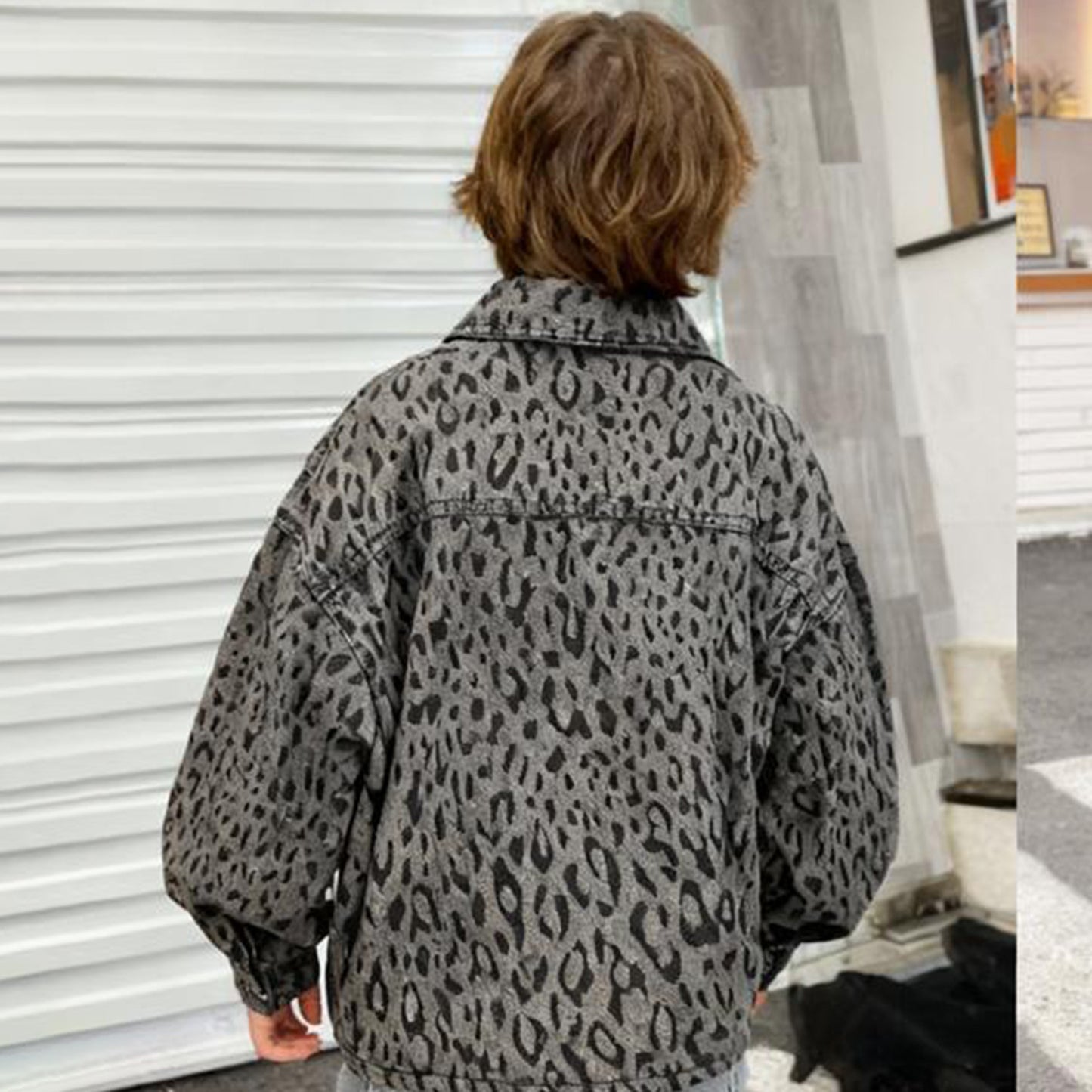 Kids’ Leopard Print Denim Jacket Shirt