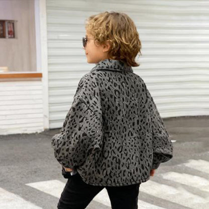 Kids’ Leopard Print Denim Jacket Shirt