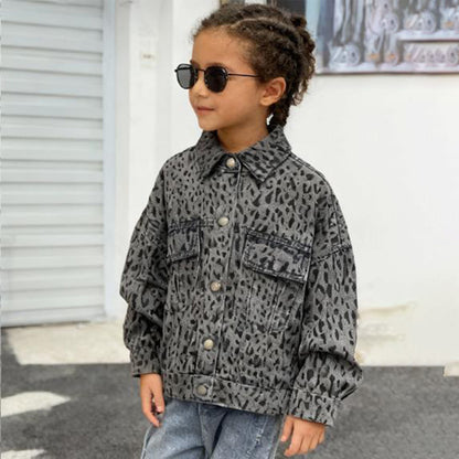 Kids’ Leopard Print Denim Jacket Shirt