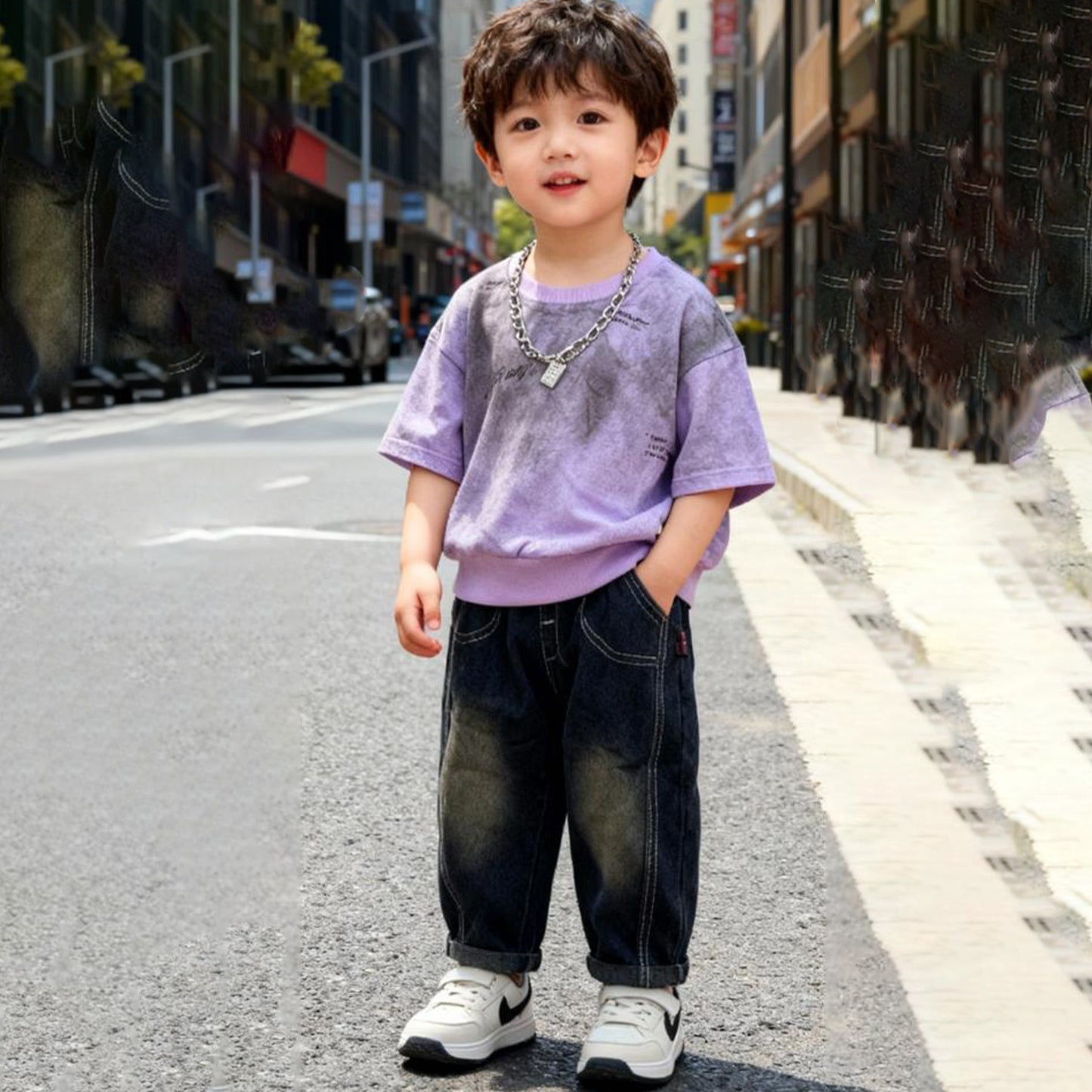 Lilac Cloud Chain Denim Co‑ord (Purple & gray)