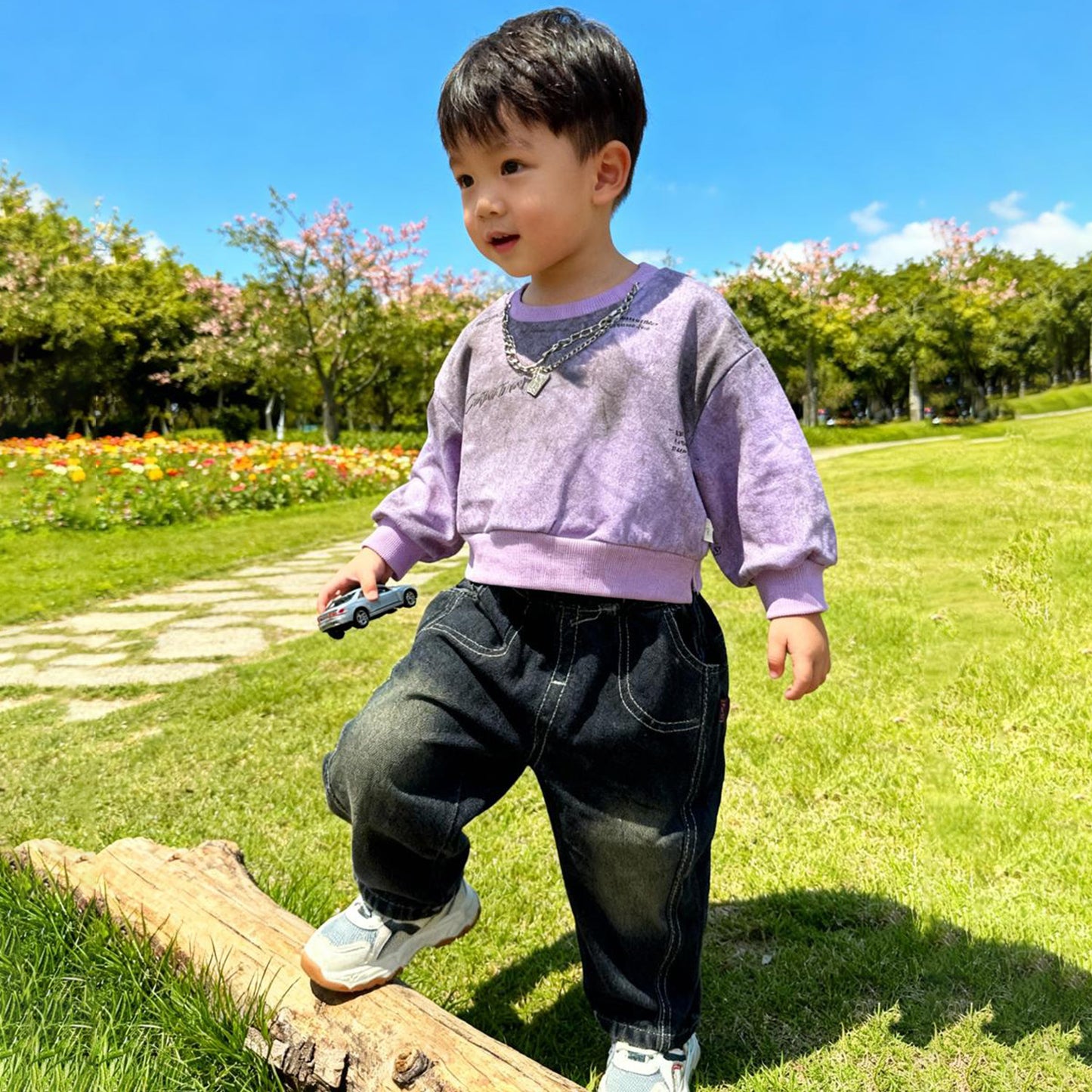 Lilac Cloud Chain Denim Co‑ord (Purple & gray)