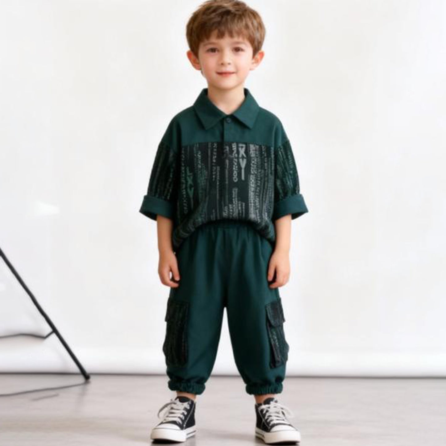 Matrix Code Cargo Co‑ord Set (Dark Green with black)