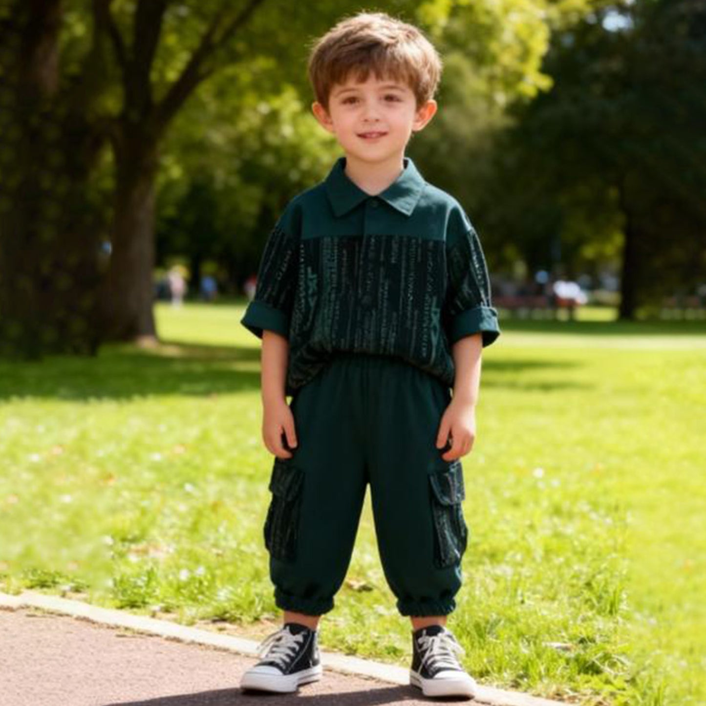 Matrix Code Cargo Co‑ord Set (Dark Green with black)