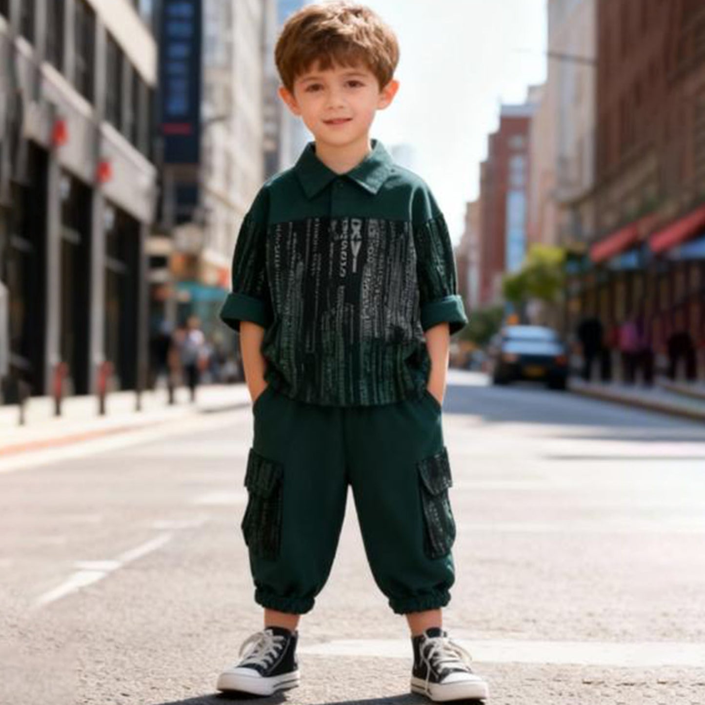 Matrix Code Cargo Co‑ord Set (Dark Green with black)