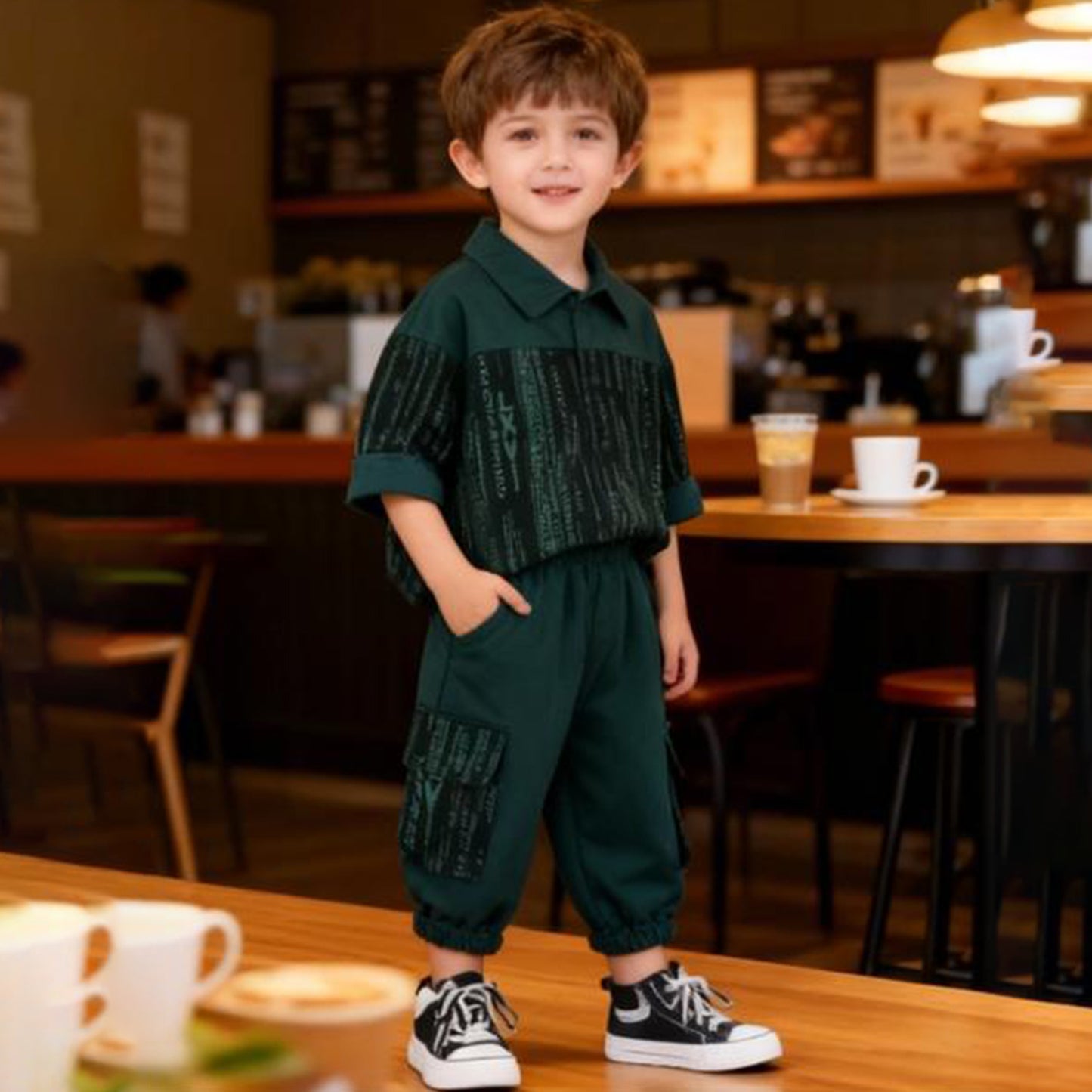 Matrix Code Cargo Co‑ord Set (Dark Green with black)