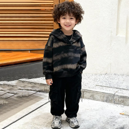 Midnight Brushstroke Hoodie (Black with Beige stripes)