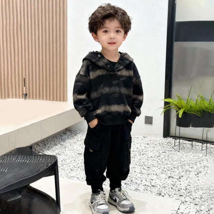 Midnight Brushstroke Hoodie (Black with Beige stripes)