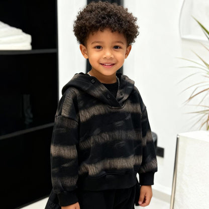 Midnight Brushstroke Hoodie (Black with Beige stripes)