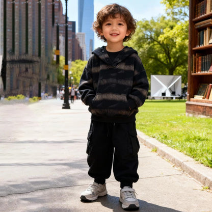 Midnight Brushstroke Hoodie (Black with Beige stripes)