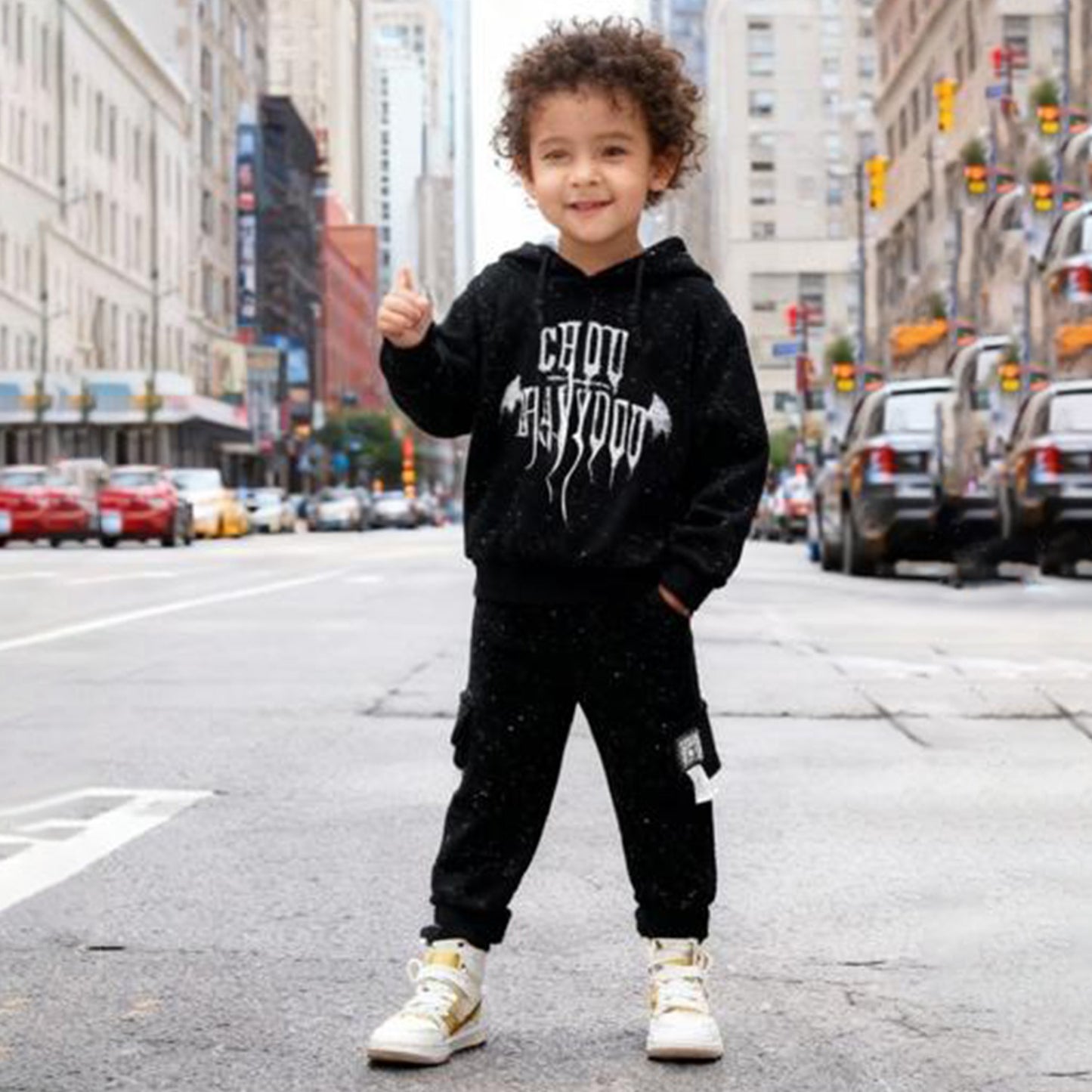 Midnight Street Hoodie Co‑ord Set (Full black with paint-splatter)