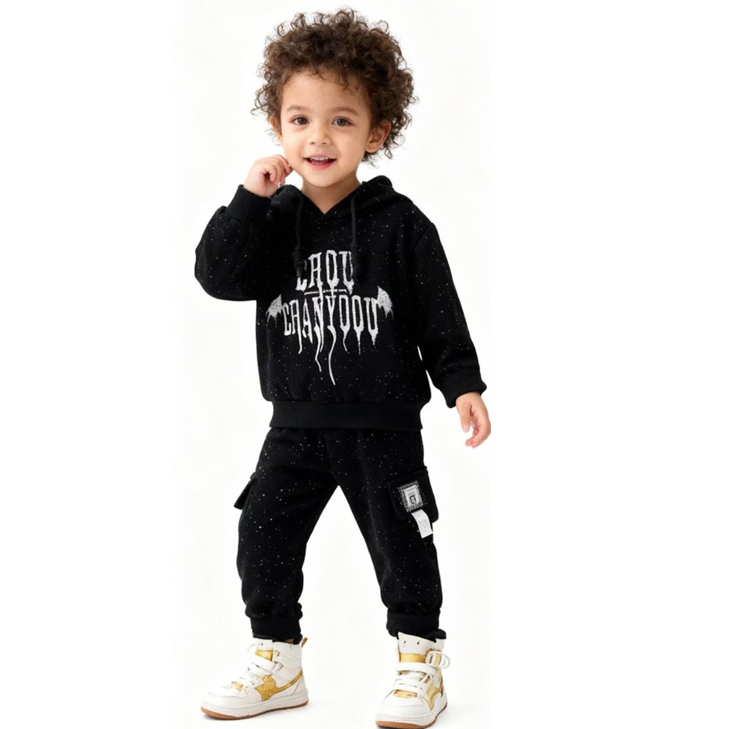 Midnight Street Hoodie Co‑ord Set (Full black with paint-splatter)