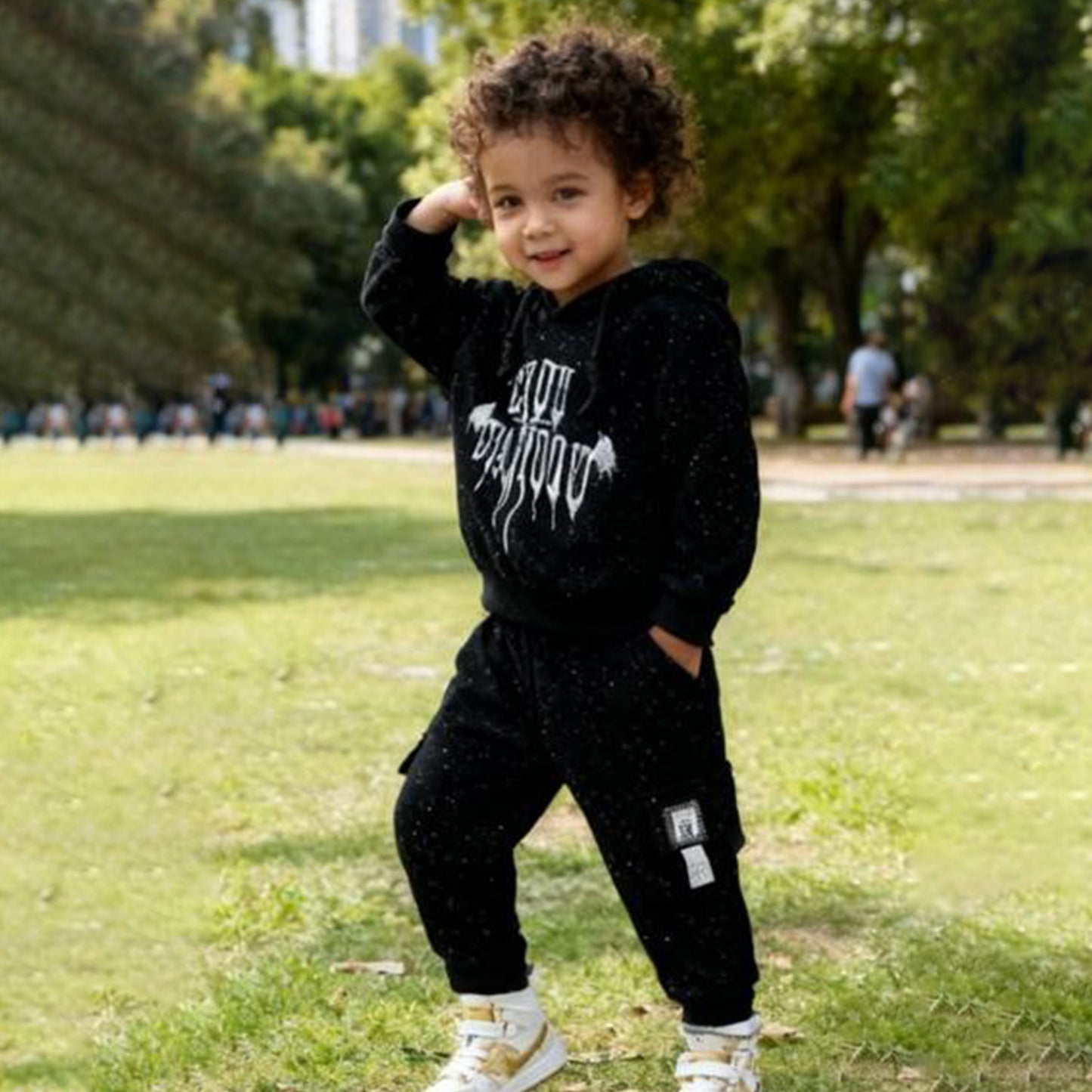 Midnight Street Hoodie Co‑ord Set (Full black with paint-splatter)