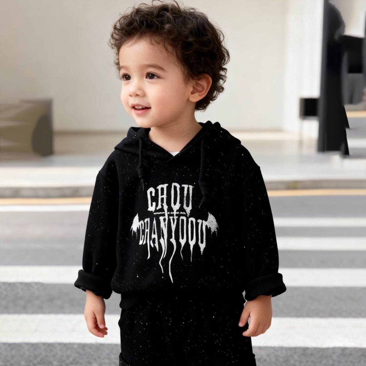 Midnight Street Hoodie Co‑ord Set (Full black with paint-splatter)