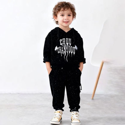 Midnight Street Hoodie Co‑ord Set (Full black with paint-splatter)