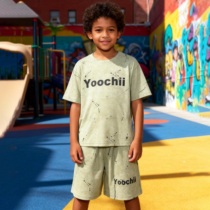 Mint Splash Logo Shorts Co-ord Set (Light Olive Green)