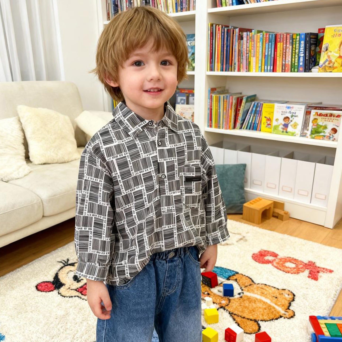 Mono Grid Casual Shirt (White & Black)