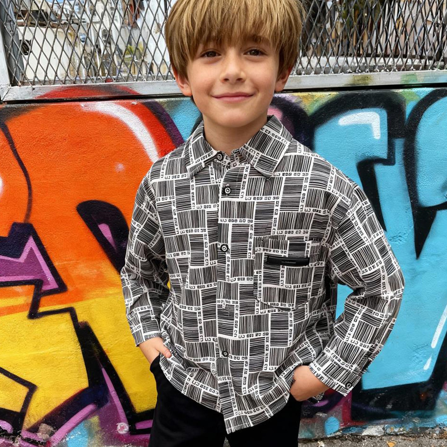 Mono Grid Casual Shirt (White & Black)