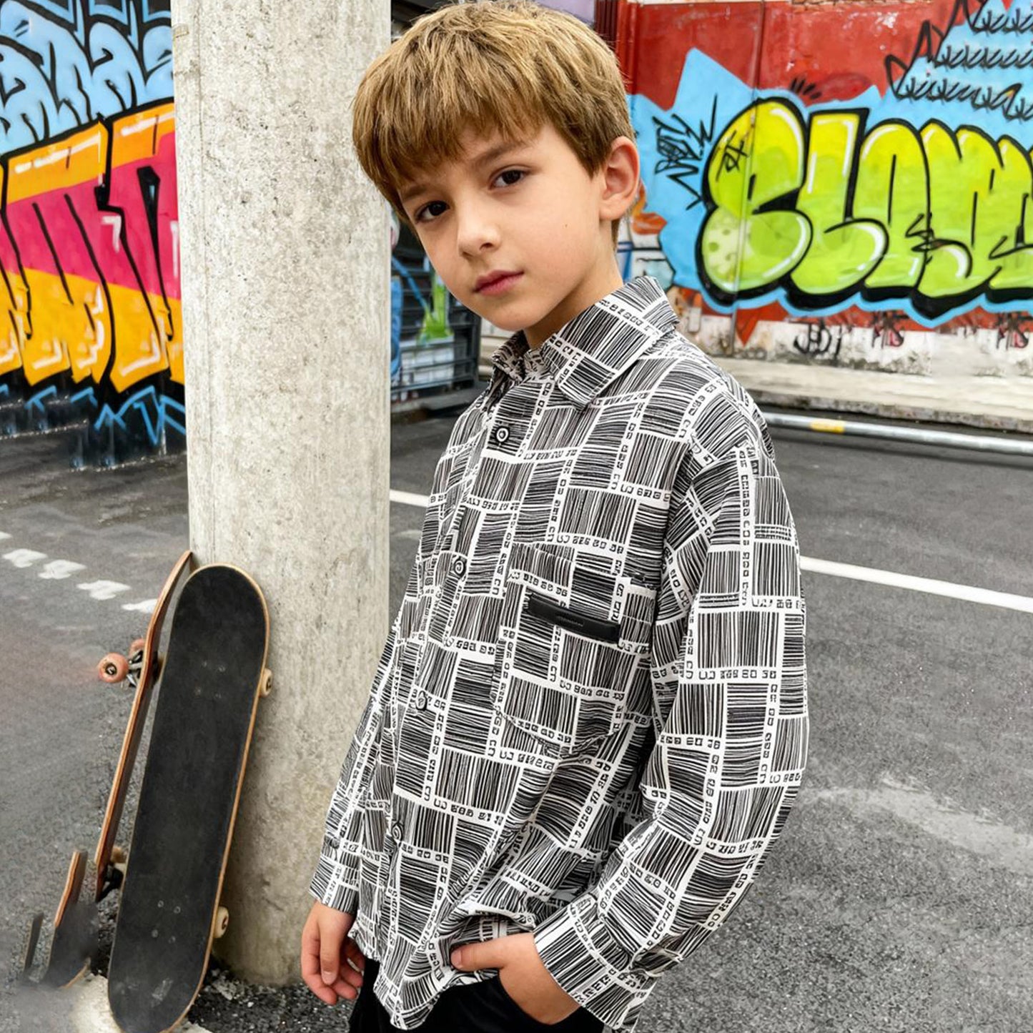 Mono Grid Casual Shirt (White & Black)