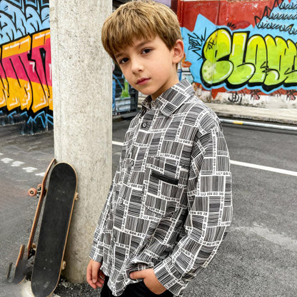 Mono Grid Casual Shirt (White & Black)