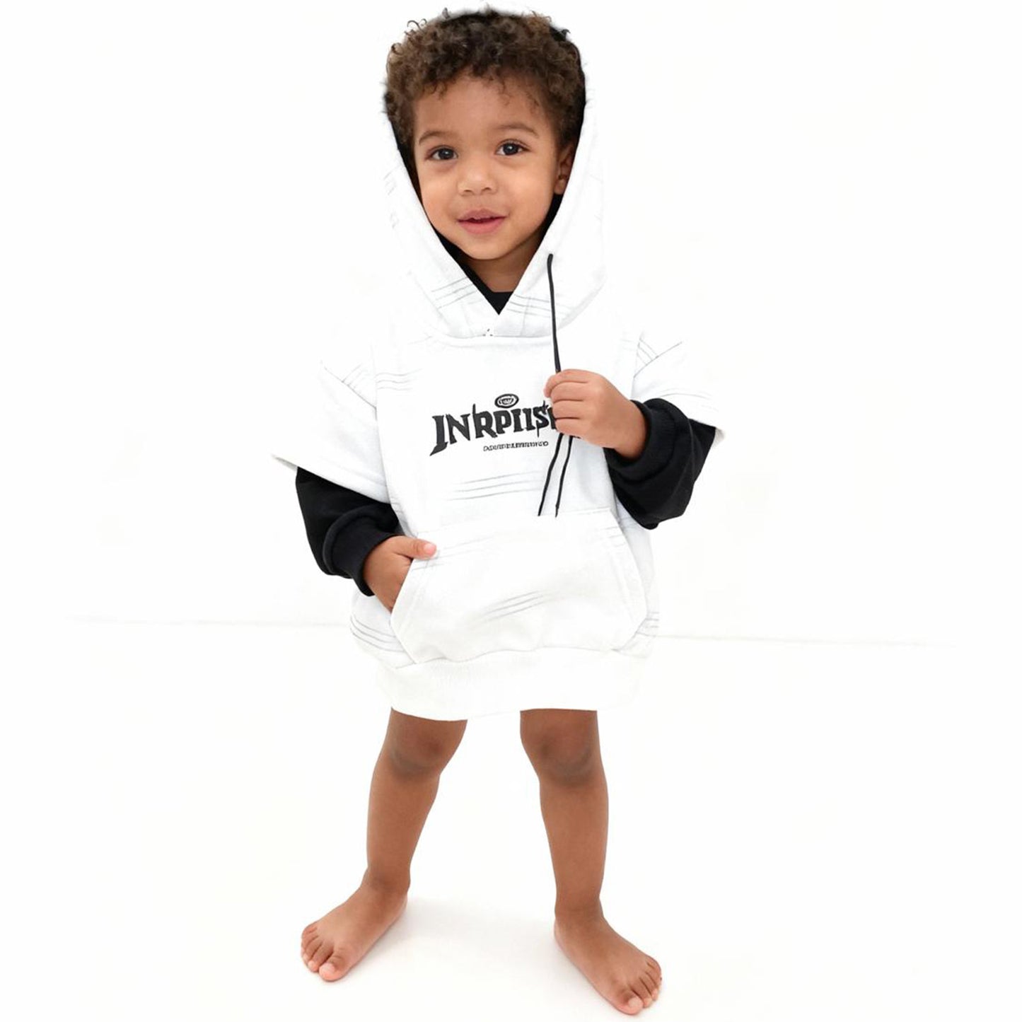 Monochrome Wave Premium Hoodie (Cream & Black)