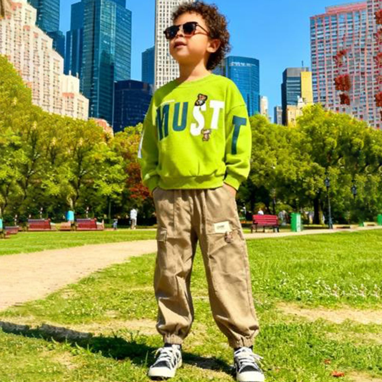 Must-Have Teddy Pop Co‑ord Set (Green TS with Gray jeans)