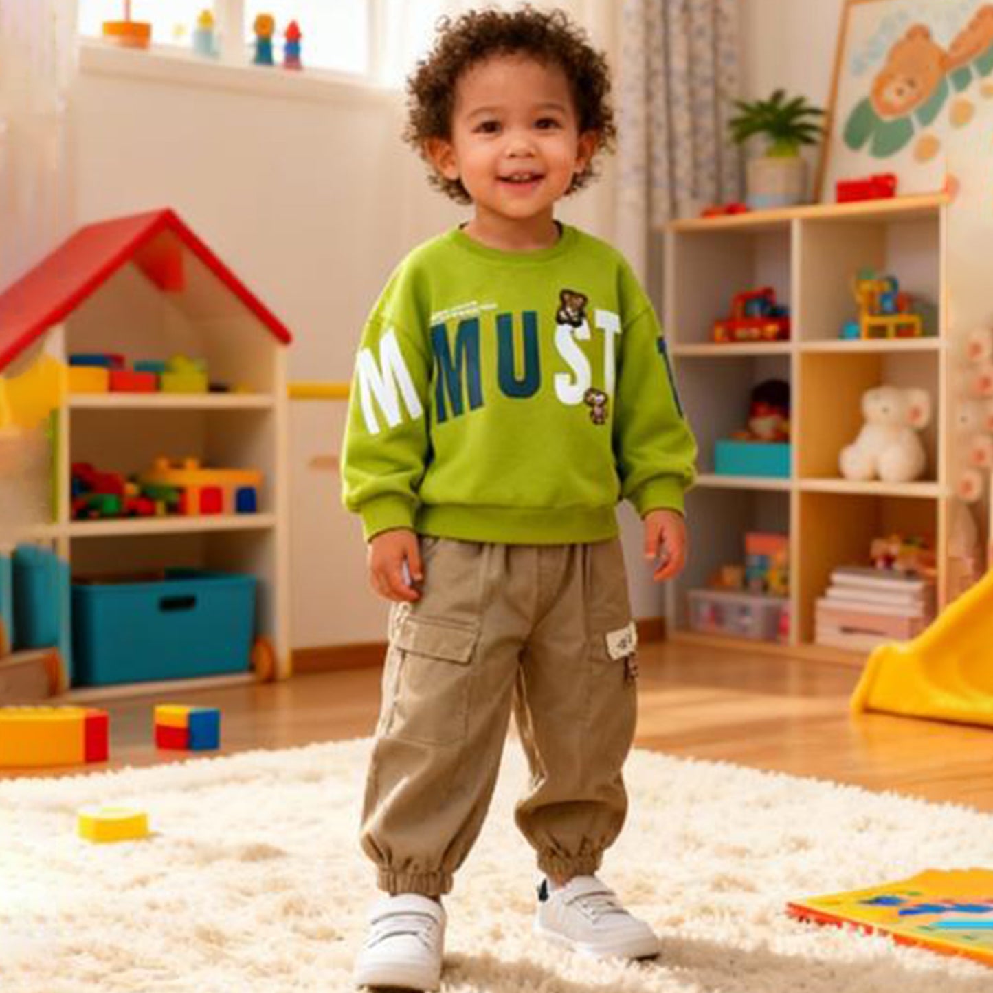 Must-Have Teddy Pop Co‑ord Set (Green TS with Gray jeans)