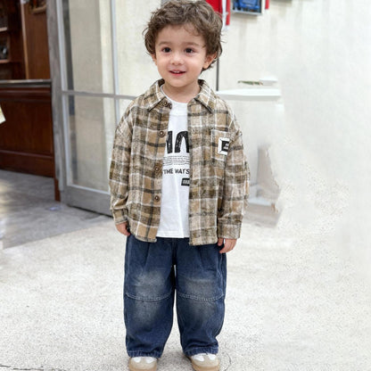 Pixel Code Cargo Co‑ord 3 piece set (light brown / beige with black and white plaid check)