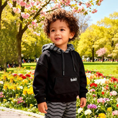 Premium Shadow Stripe Hoodie Co‑ord Set (Gray & Black)