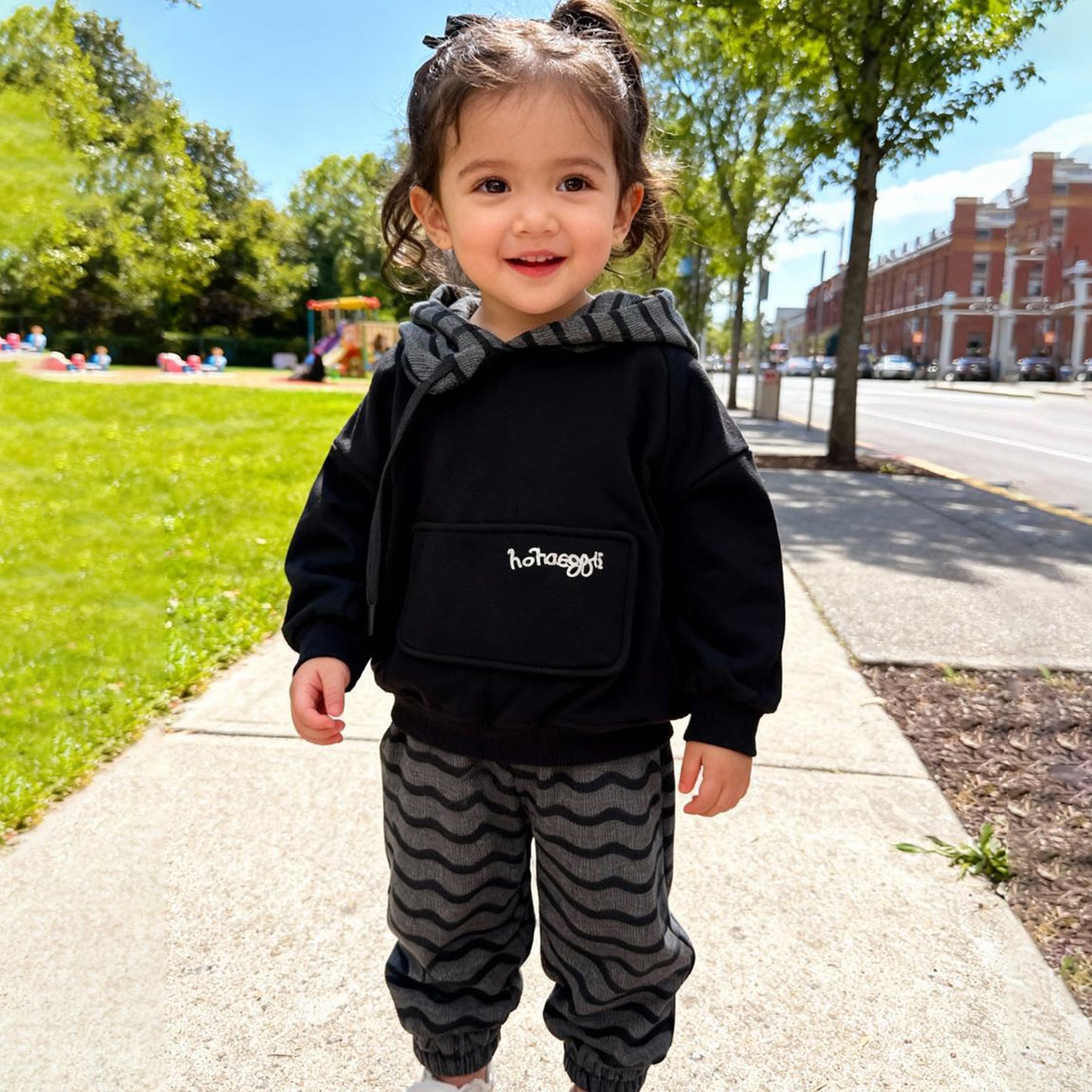 Premium Shadow Stripe Hoodie Co‑ord Set (Gray & Black)