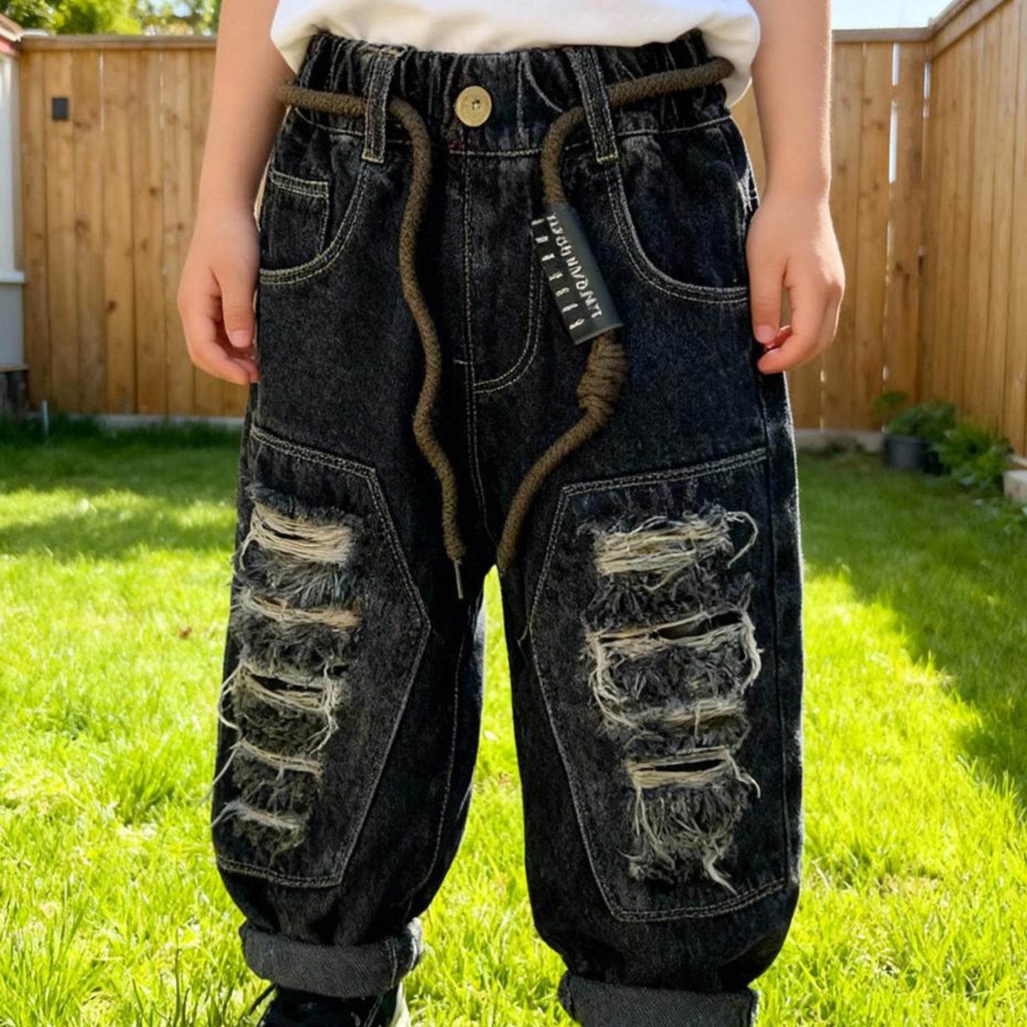 Rugged Flex Distressed Cargo Denim (Torn Black)