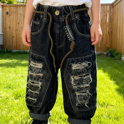 Rugged Flex Distressed Cargo Denim (Torn Black)
