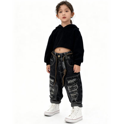 Rugged Flex Distressed Cargo Denim (Torn Black)