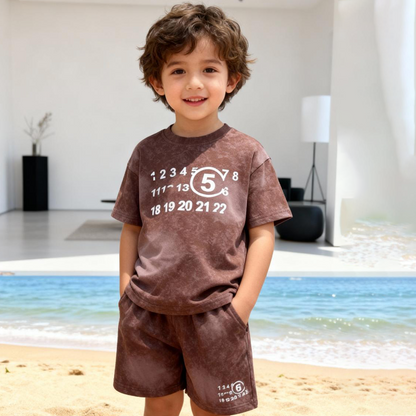 Rusty Number Play Shorts Co-ord Set (Brown)