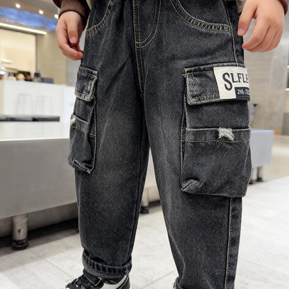 SLFLE ZHIL122 Patch Pocket Kids Jeans (Black)