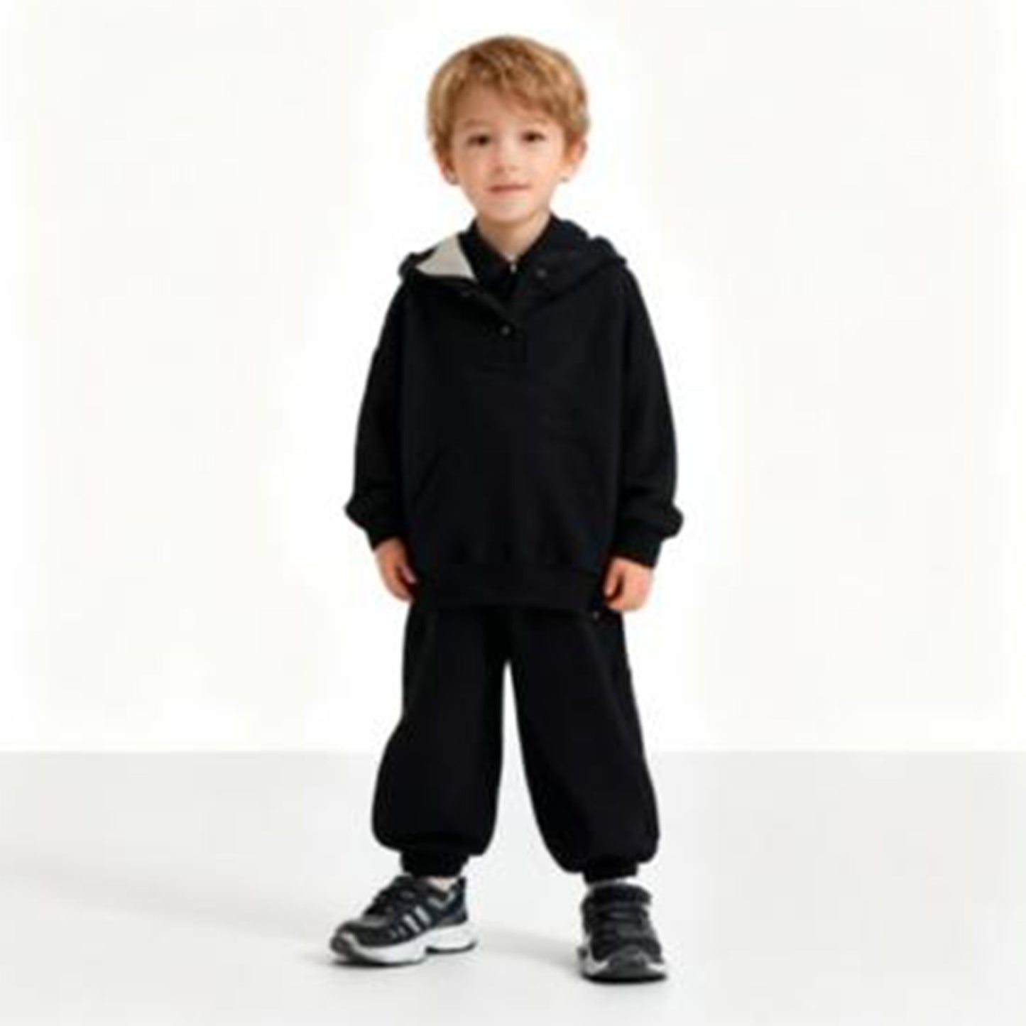 Shadow Funnel-Neck Luxe Hoodie (Black)