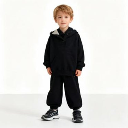 Shadow Funnel-Neck Luxe Hoodie (Black)