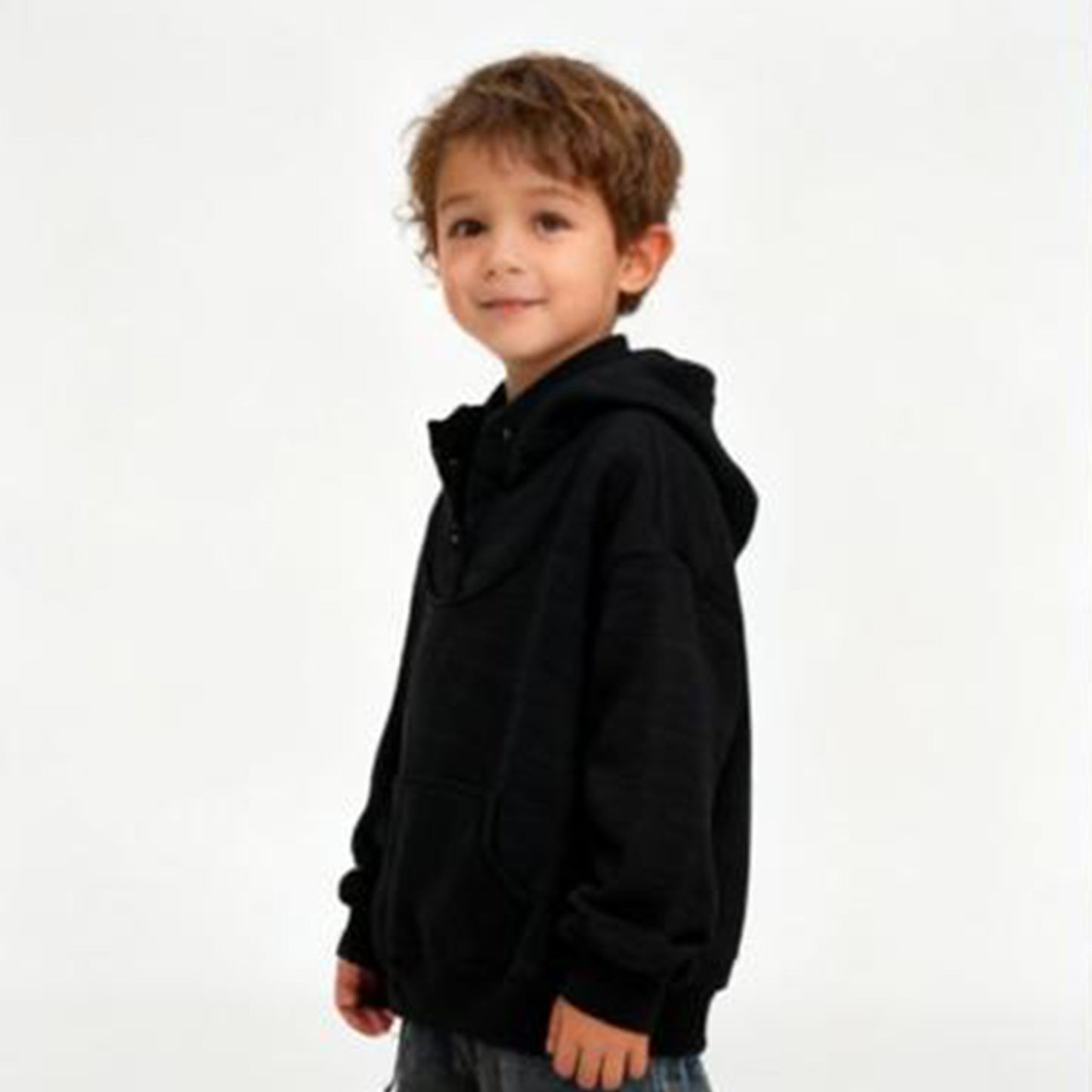 Shadow Funnel-Neck Luxe Hoodie (Black)