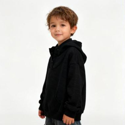 Shadow Funnel-Neck Luxe Hoodie (Black)
