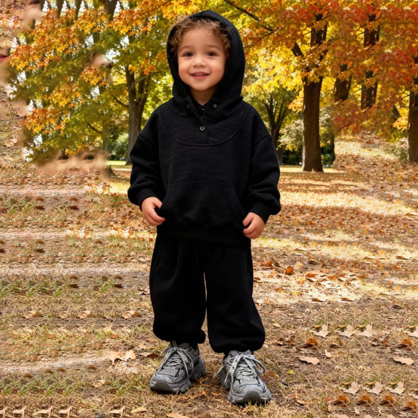 Shadow Funnel-Neck Luxe Hoodie (Black)