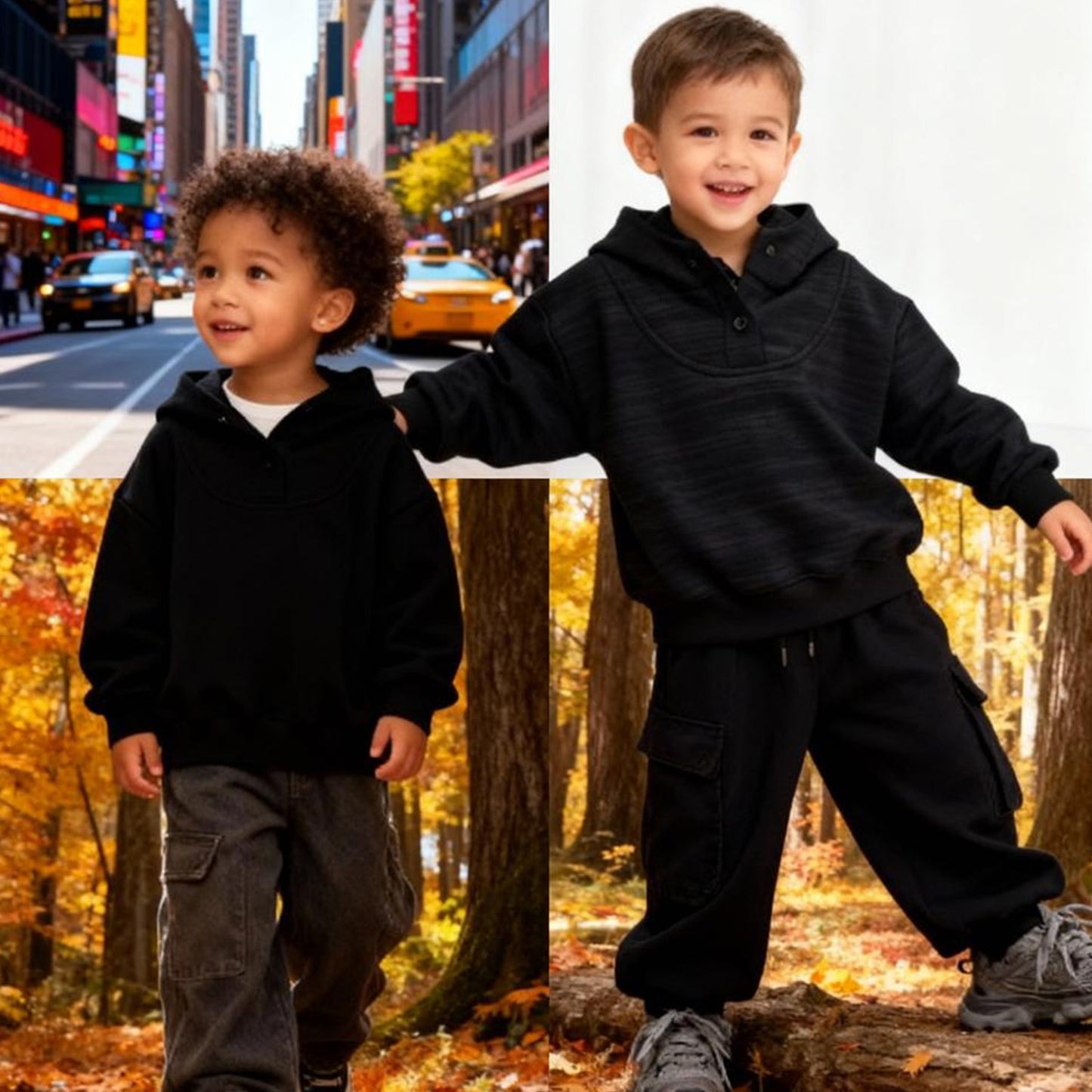 Shadow Funnel-Neck Luxe Hoodie (Black)