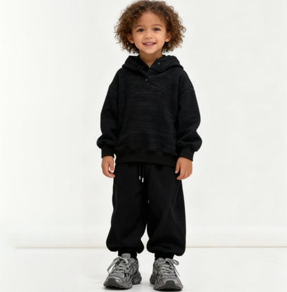 Shadow Funnel-Neck Luxe Hoodie (Black)