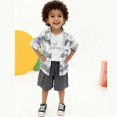 Sketch Dino Adventure Shirt & Shorts Set (White & gray)