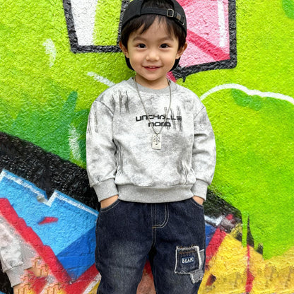 Silver Urban Bear Denim Co‑ord (White & Light gray T-shirt with jeans)