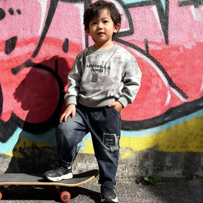 Silver Urban Bear Denim Co‑ord (White & Light gray T-shirt with jeans)