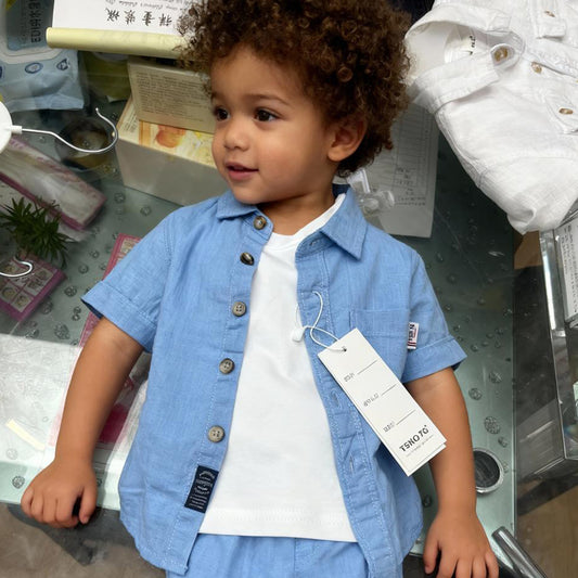 Skyline Linen Co-ord Set (Blue half sleeve)