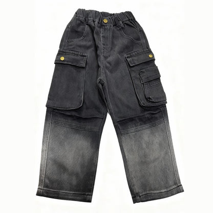 “SoftTouch Contrast Cargo Jeans” (Black & Gray)