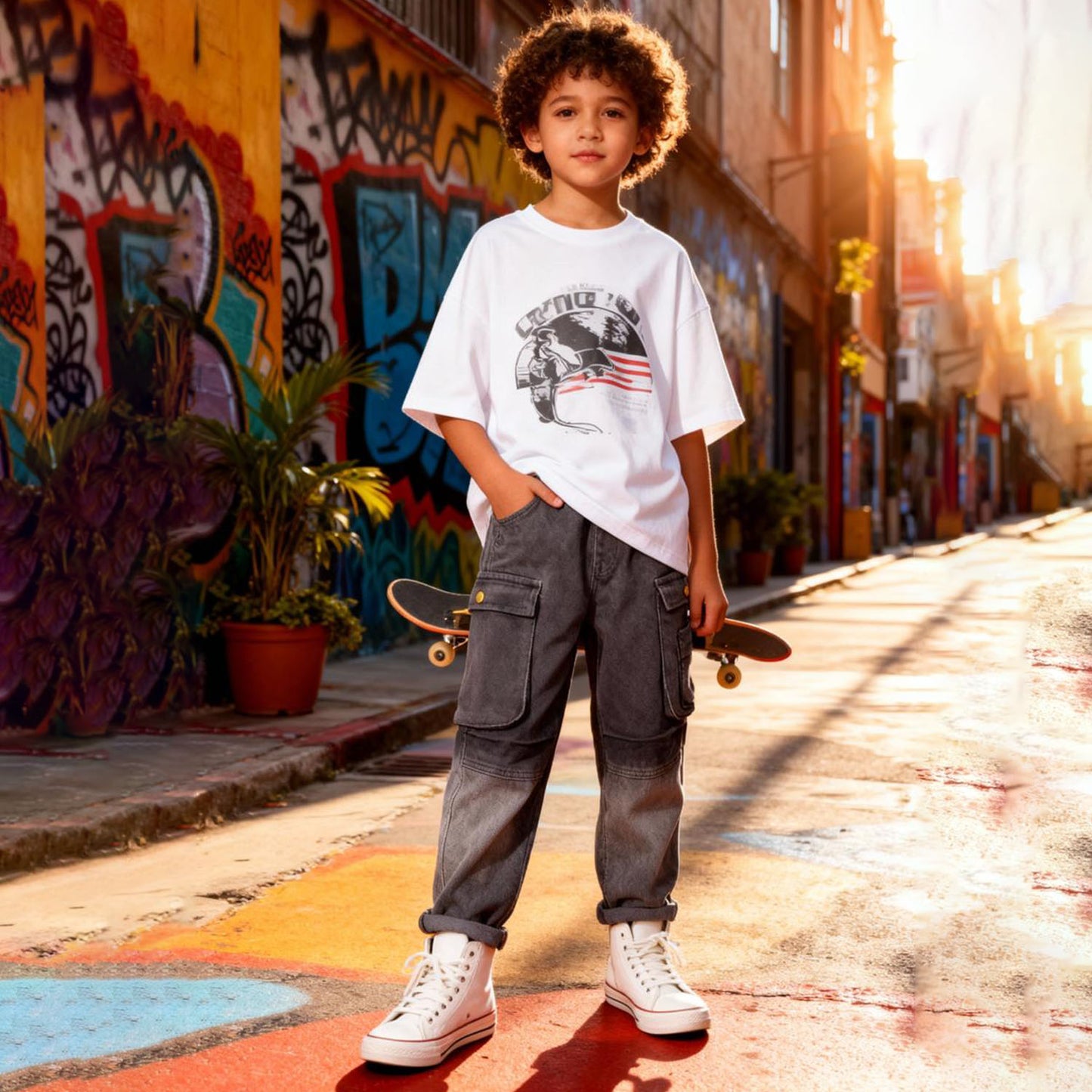 “SoftTouch Contrast Cargo Jeans” (Black & Gray)