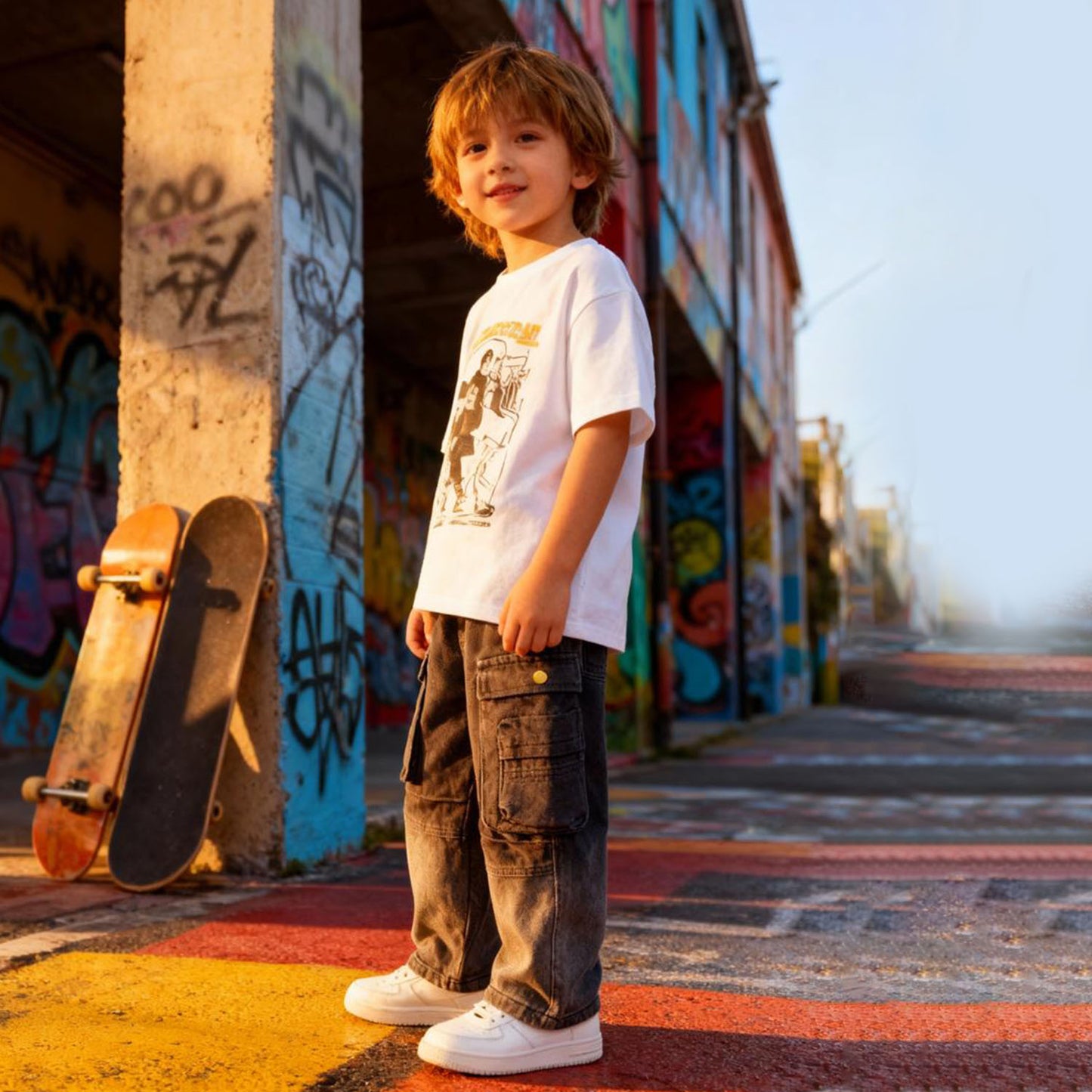 “SoftTouch Contrast Cargo Jeans” (Black & Gray)