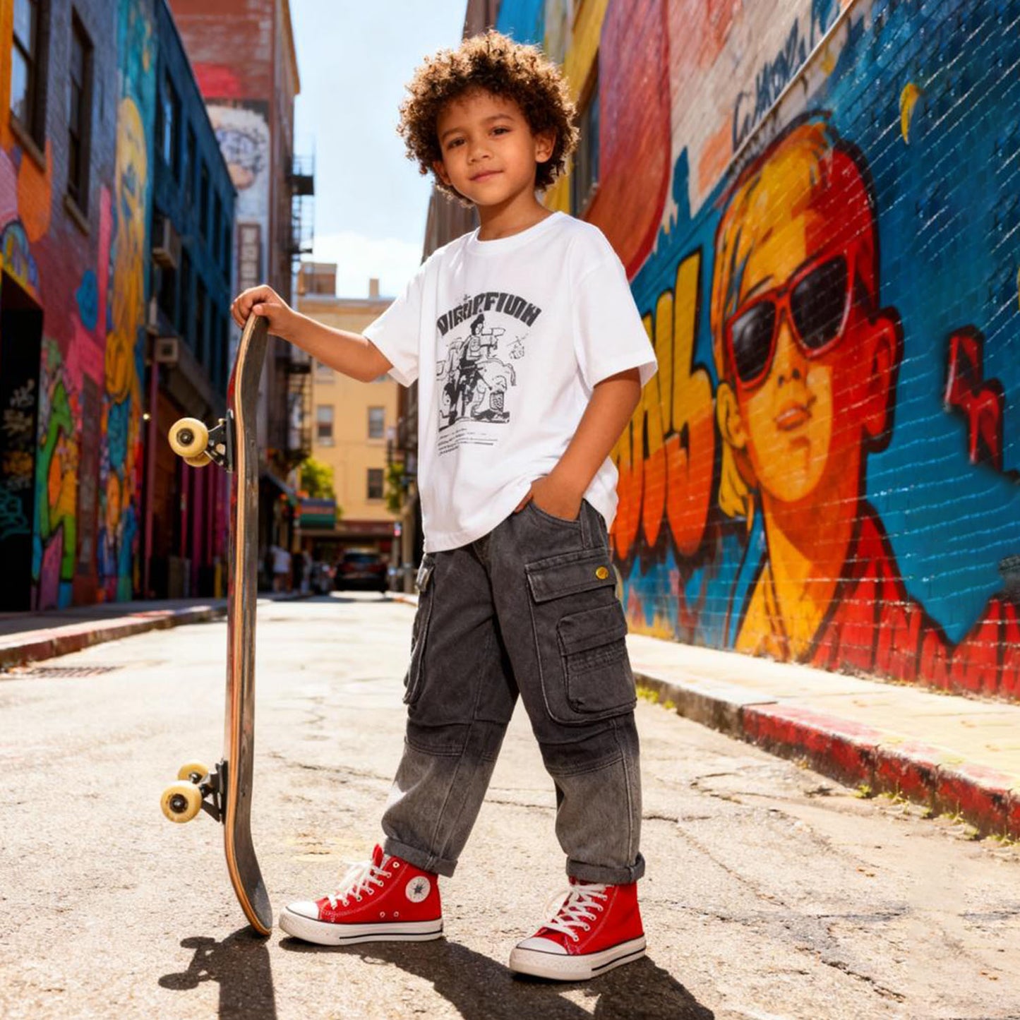 “SoftTouch Contrast Cargo Jeans” (Black & Gray)